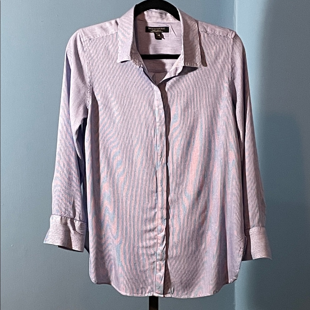 Banana Republic Navy and White Thin Striped Button Down Shirt
